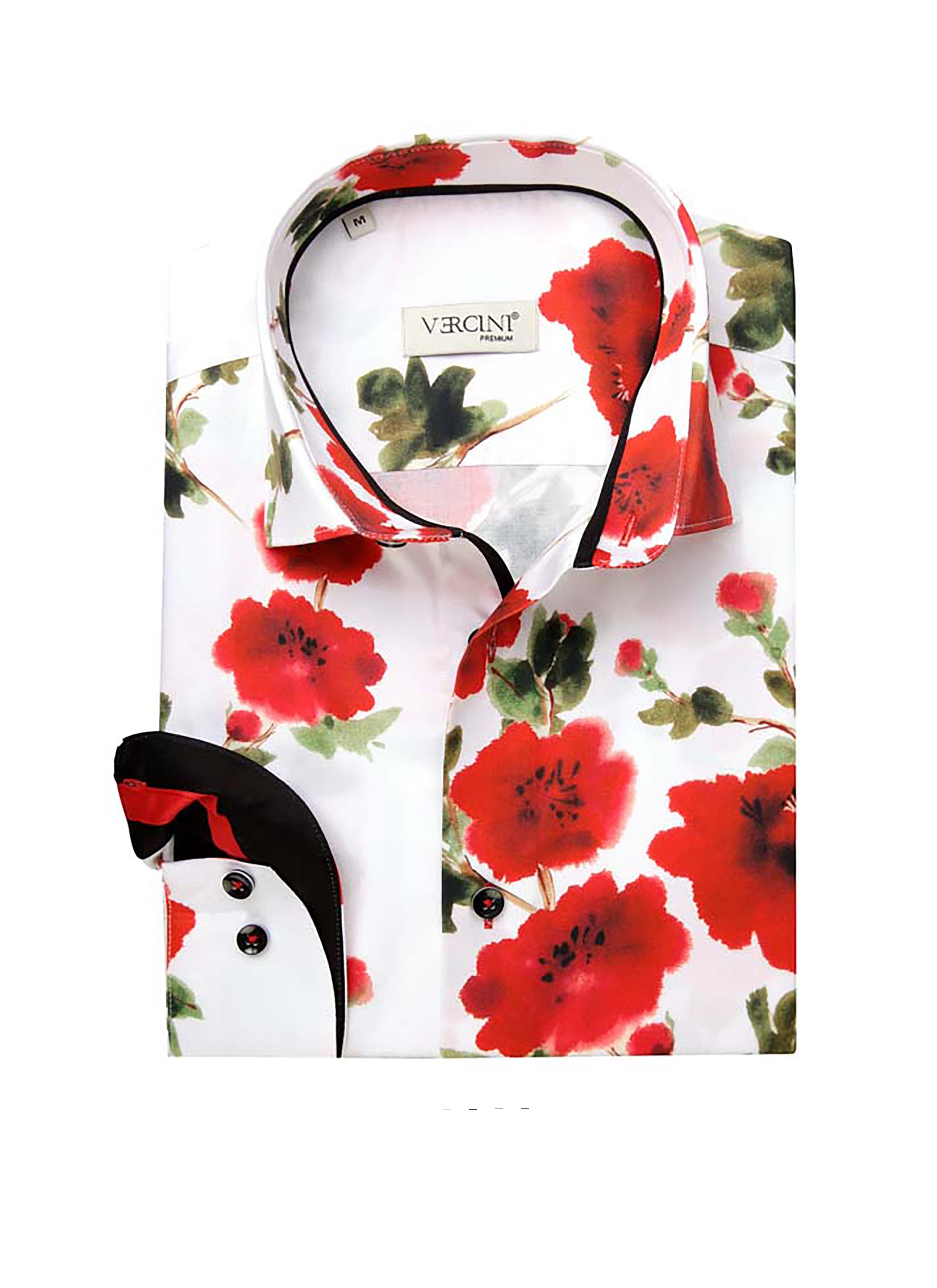 WHITE RED PRETTY FLOWERS VERCINI COLLAR SHIRTS Casual Shirts Vercini
