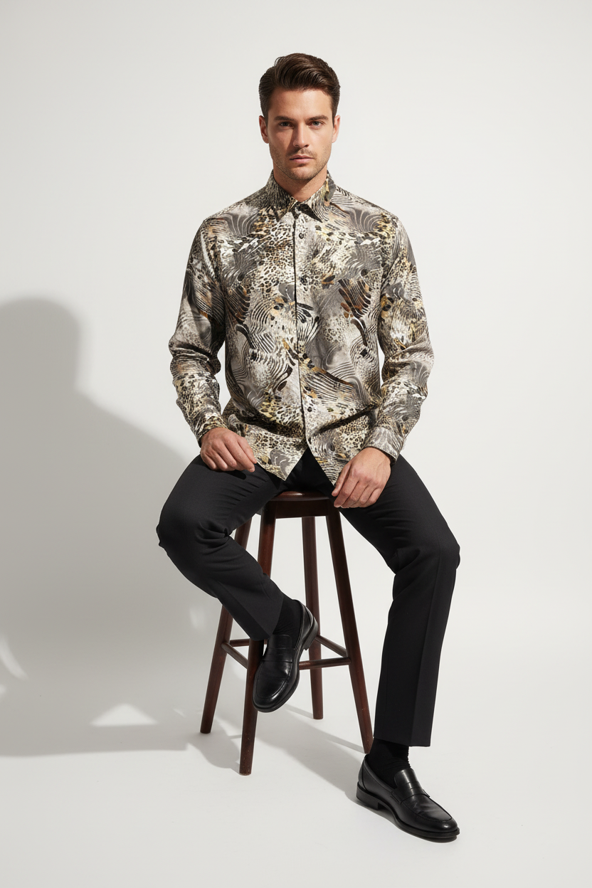 Wild Luxe Silk Shirt - Seated Pose