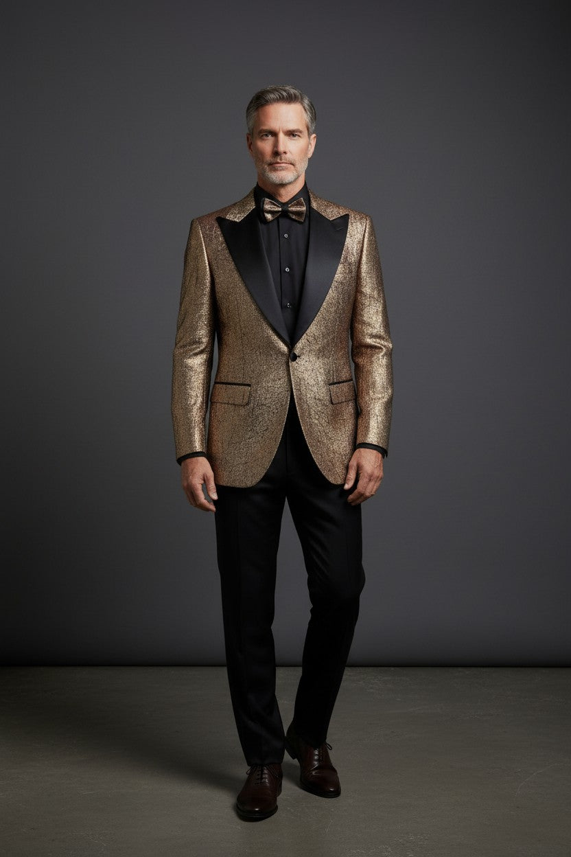 Gold Champagne Shiny 3-Piece Tuxedo - Premium Formal Suit