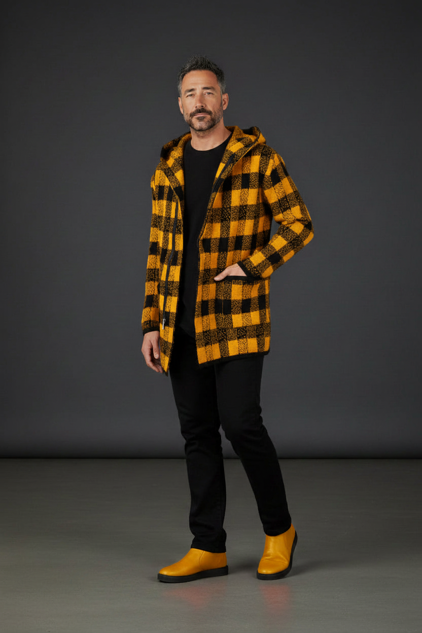 Yellow Plaid Hoodie - Relaxed Pose