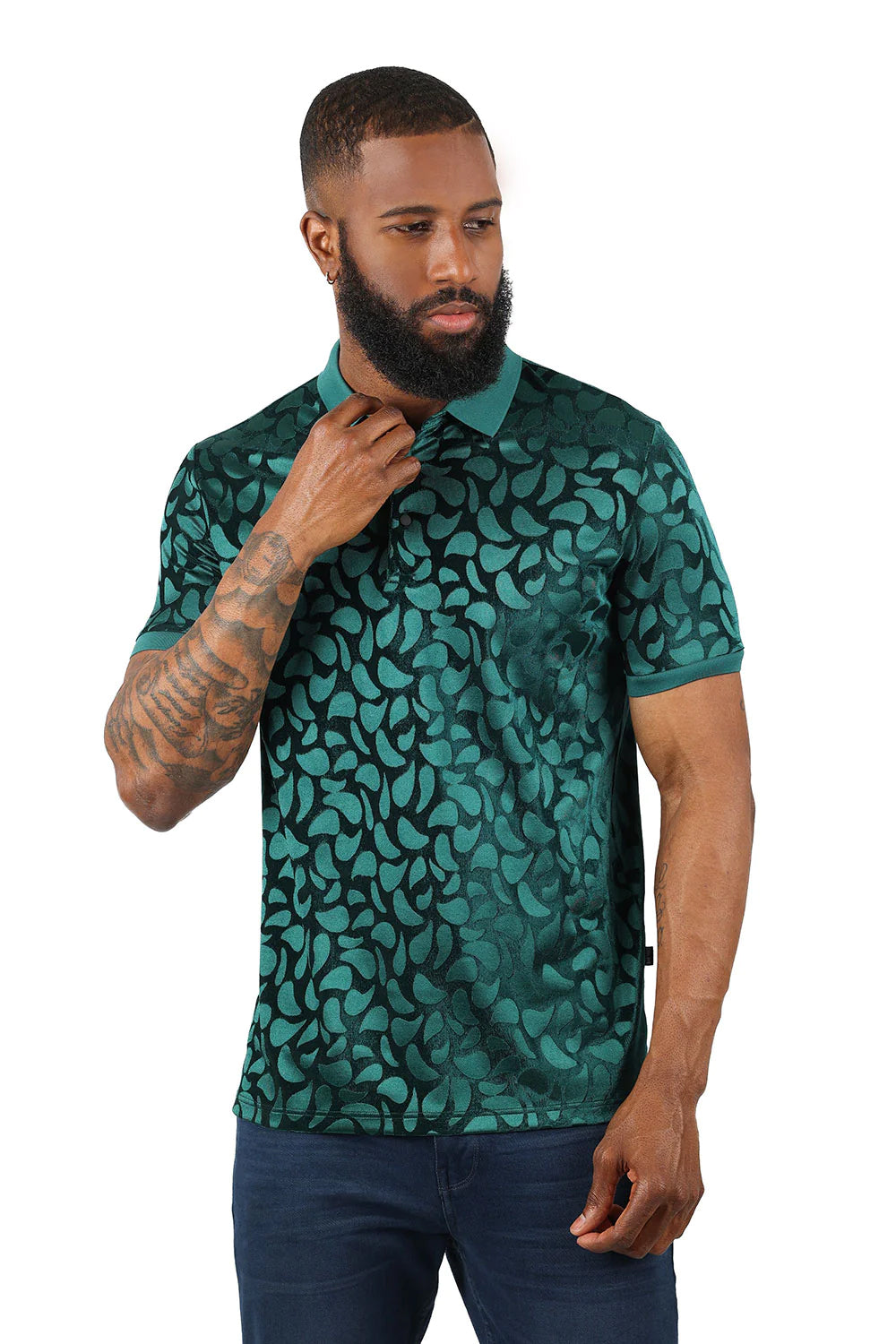Barabas Men's Floral Twist Short Sleeve Polo Shirt T-SHIRTS Vercini EMERALD / XL