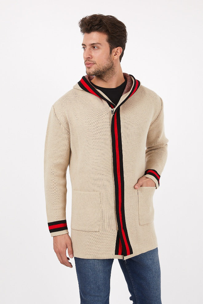 Cream Cardigan With Black Stripe SWEATERS Sweater Collection Vercini