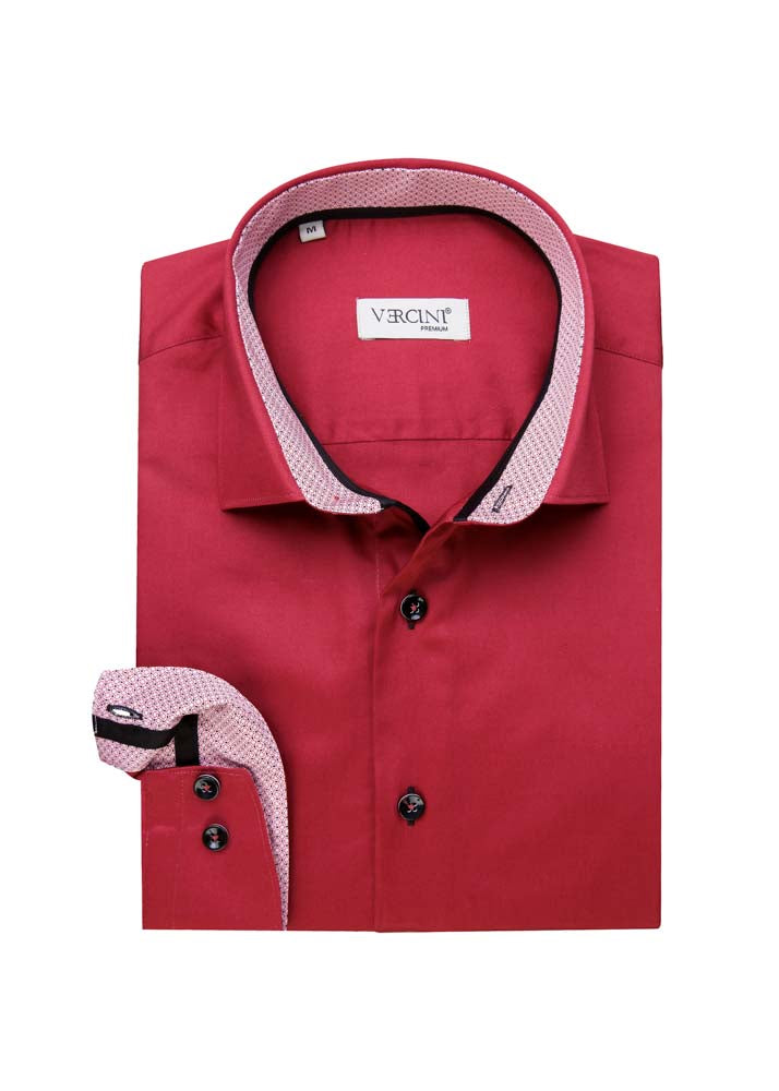 Red Dress Shirt With A Light Red Cuff VERCINI COLLAR SHIRTS Casual Shirts Vercini